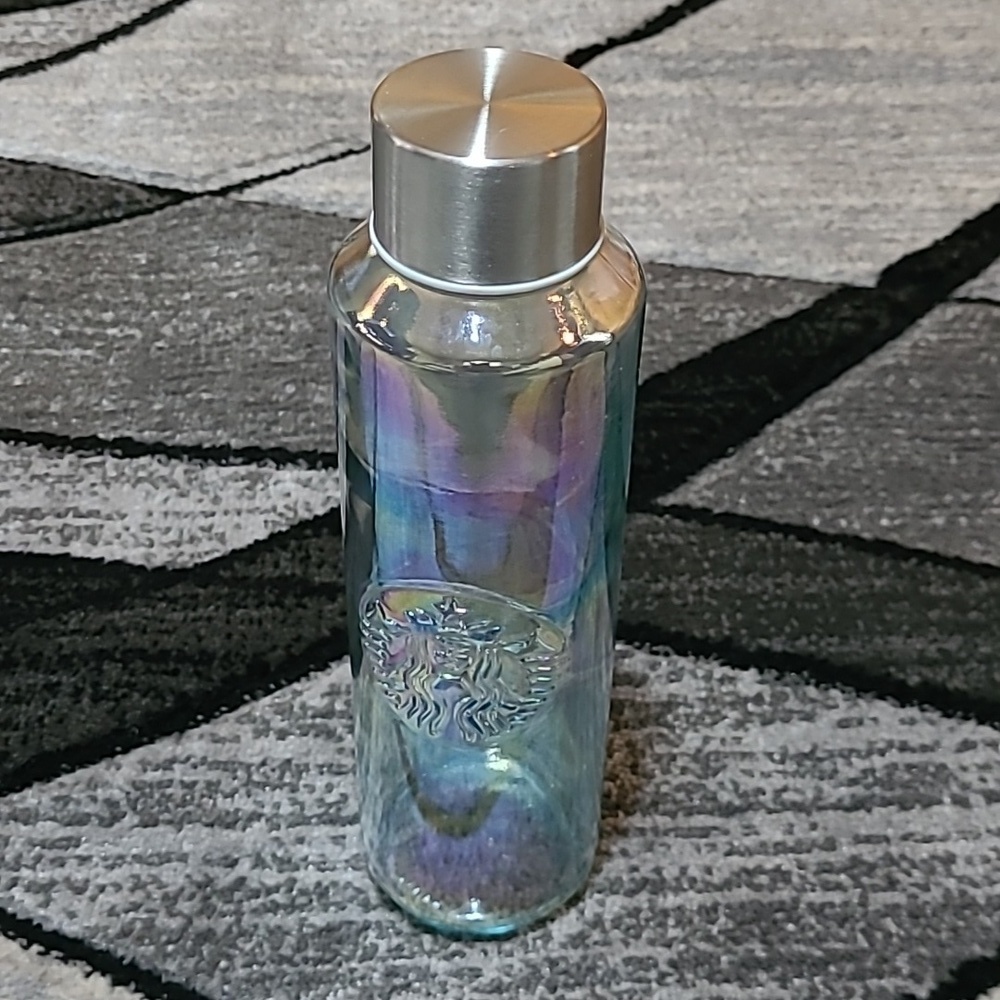 STARBUCKS 2020 IRIDESCENT EMBOSSED  GLASS SIGNATURE LOGO WATER BOTTLE